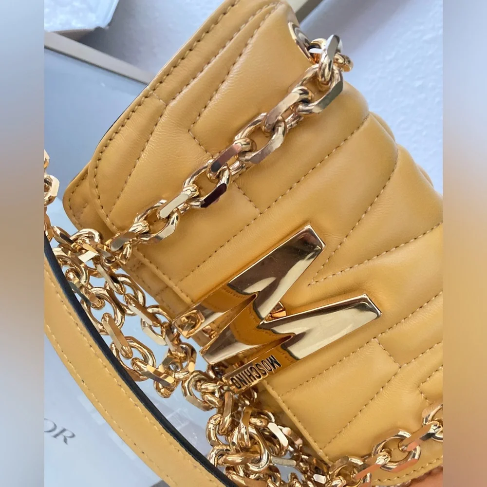 50% off SALE Moschino Mustard Quilted Chain Crossbody Bag - Picture 3 of 13